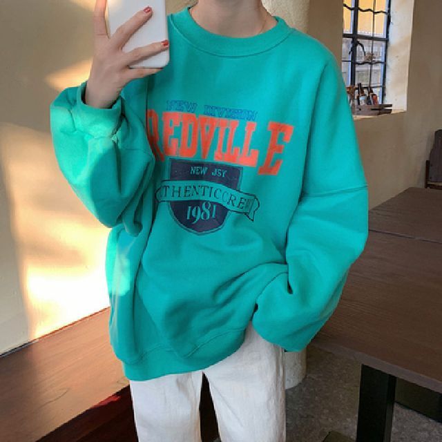 Crew Neck Lettering Oversized Sweatshirt