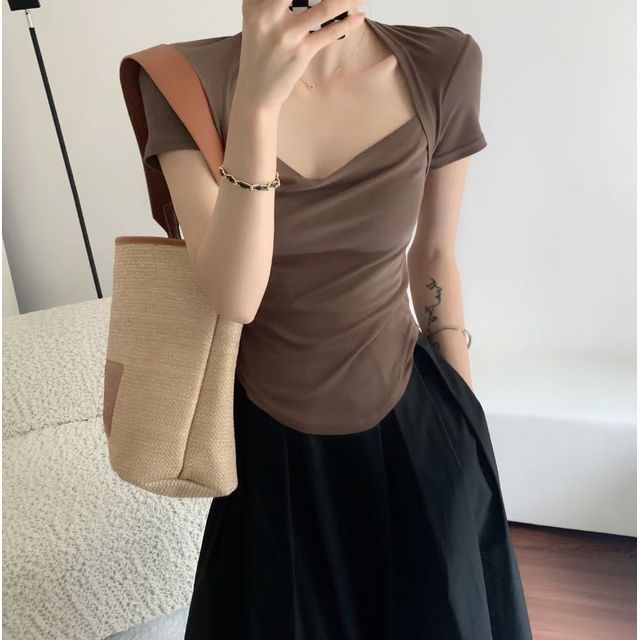 T-Shirt Neck Square Plain Short-Sleeve