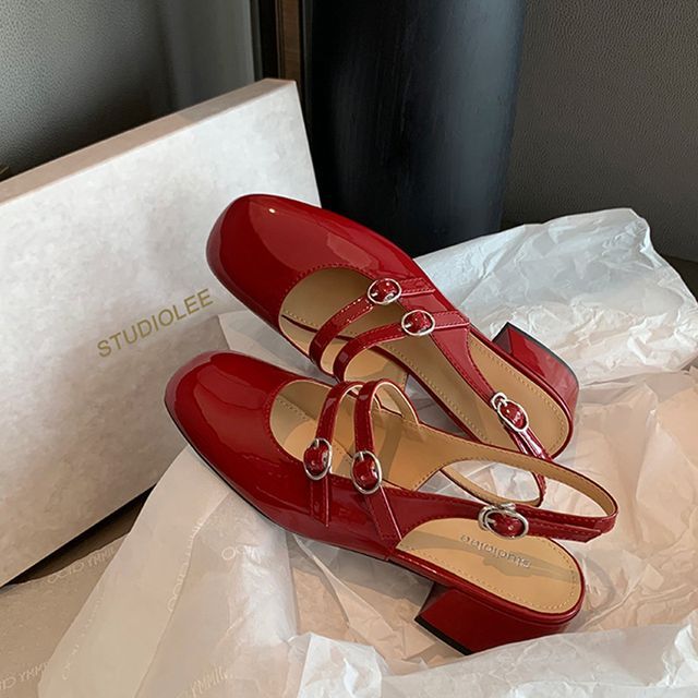 Plain Chunky Heel Slingback Sandals