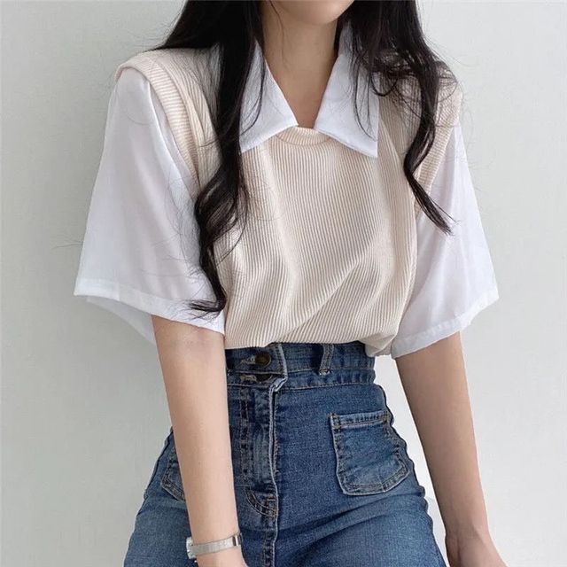 Two T-Shirt Collared Piece Short-Sleeve Mock