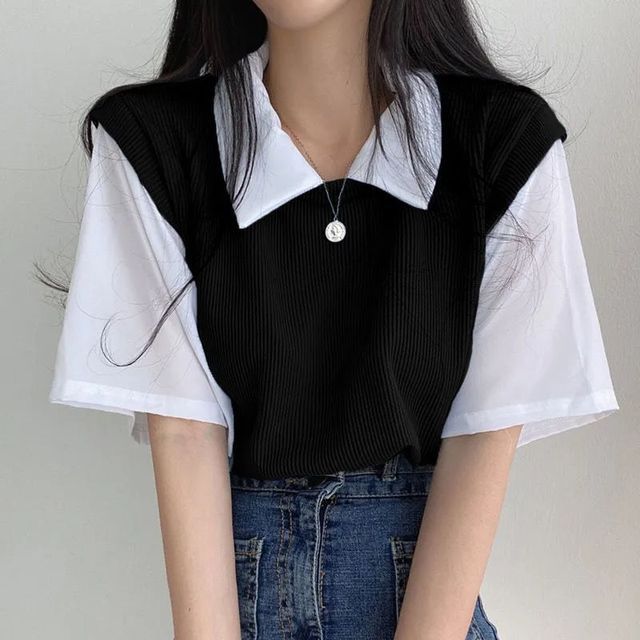 Two T-Shirt Collared Piece Short-Sleeve Mock