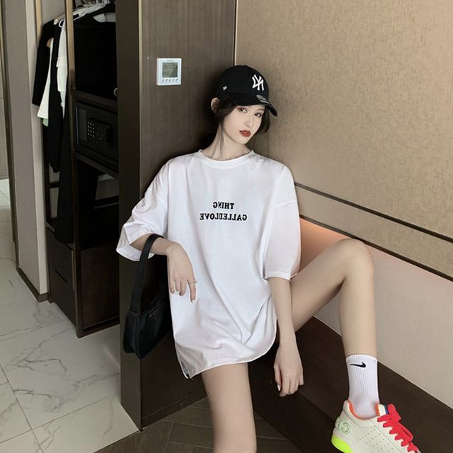 Lettering Tee Short-Sleeve Neck Round