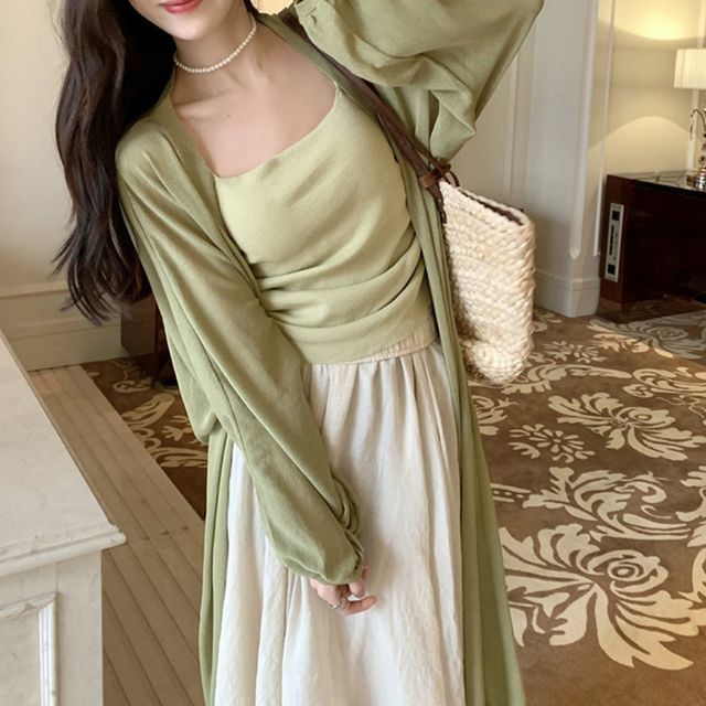 Open Front Cardigan Midi Plain