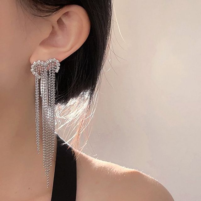 Earring Alloy Heart Fringed