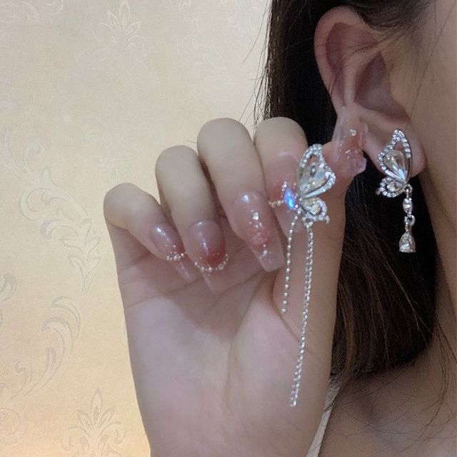 Butterfly Alloy Asymmetrical Dangle Earring