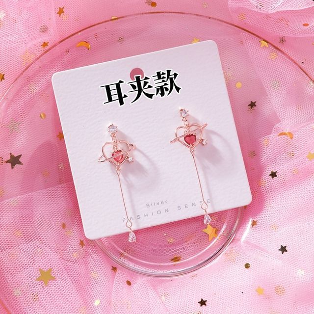 Heart Earring Dangle Rhinestone Alloy