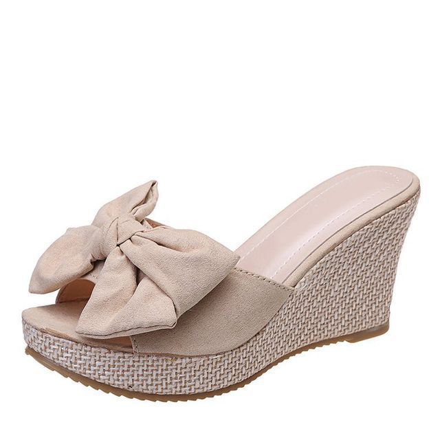 Heel Wedge Sandals Slide Bow Espadrille
