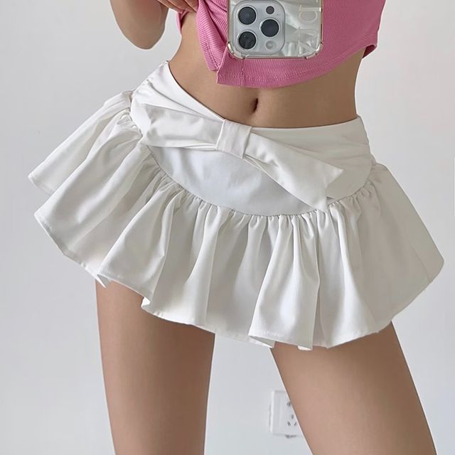 bow Skirt Waist Plain Mid A-Line Mini