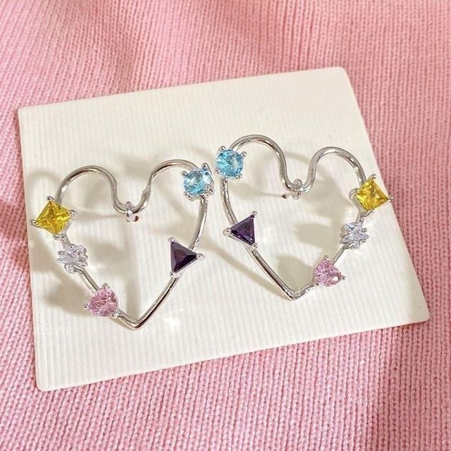Heart Earring Rhinestone Stud Alloy