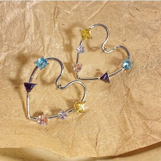 Heart Earring Rhinestone Stud Alloy