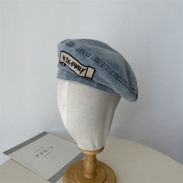 Hat Embroidered Denim Beret Lettering