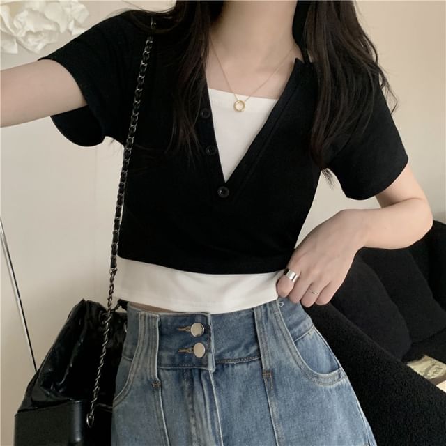 Top Short-Sleeve Halter Two-Piece Mock