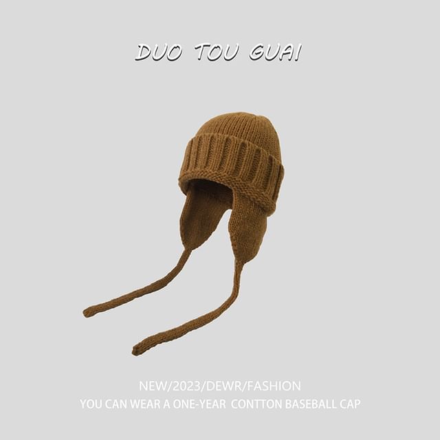 Plain with Beanie Ear Knit Flap