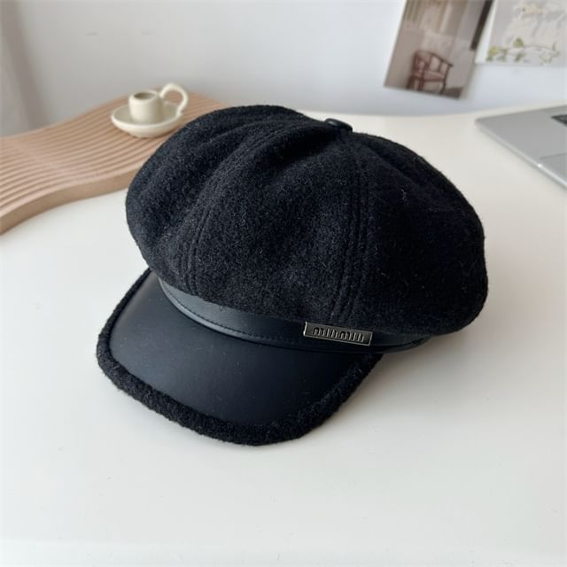 Leather Fleece Panel Faux Cap Newsboy