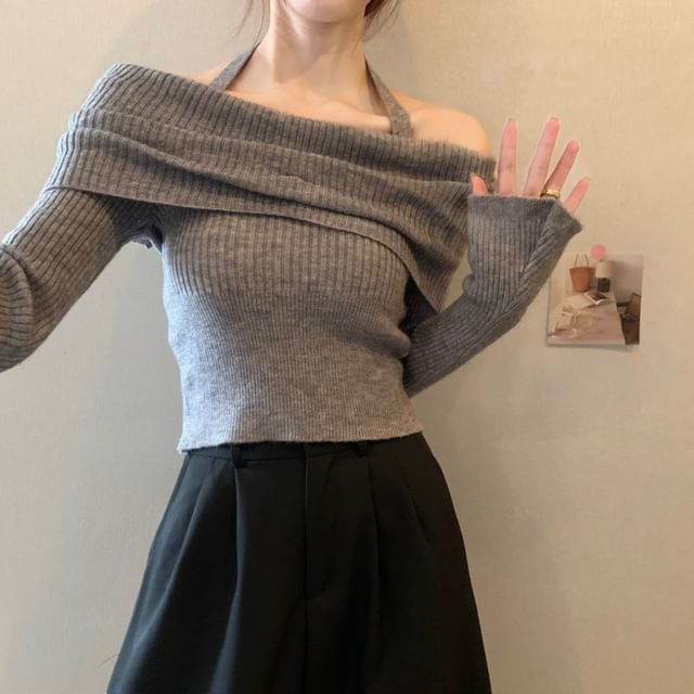 Halter Off-Shoulder Sweater Long-Sleeve
