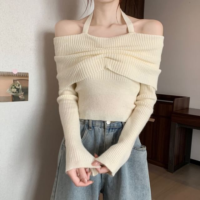 Halter Off-Shoulder Sweater Long-Sleeve