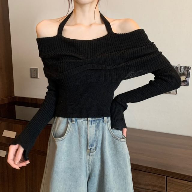 Halter Off-Shoulder Sweater Long-Sleeve