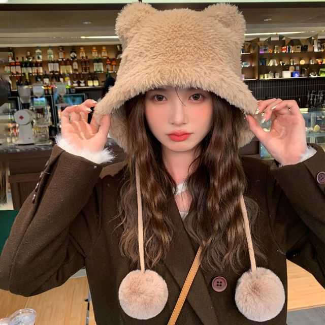 Sample Bear Ear Pom Pom Chenille Hat