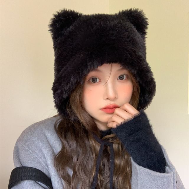 Sample Bear Ear Pom Pom Chenille Hat
