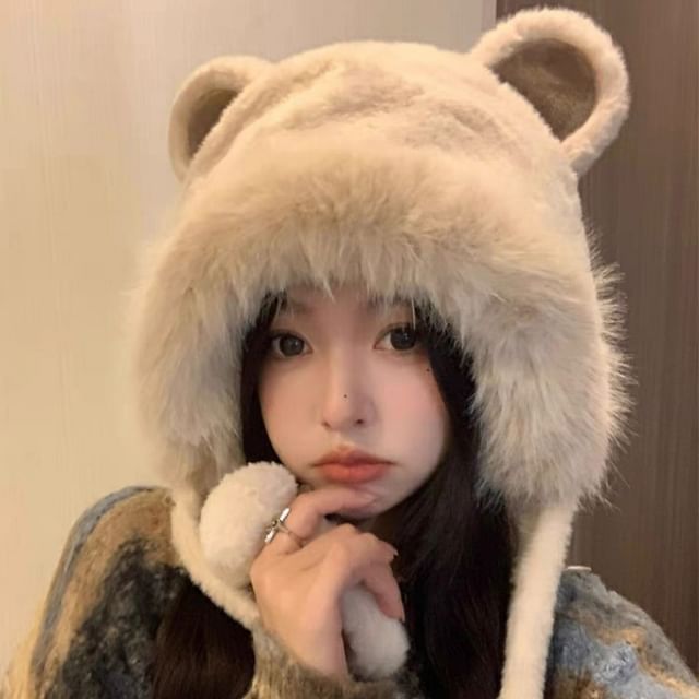 Fluffy Bonnet Bear Hat Ear