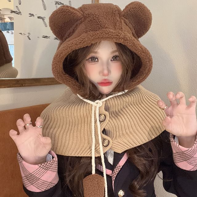 SampleBear Ear Faux Shearling Balaclava