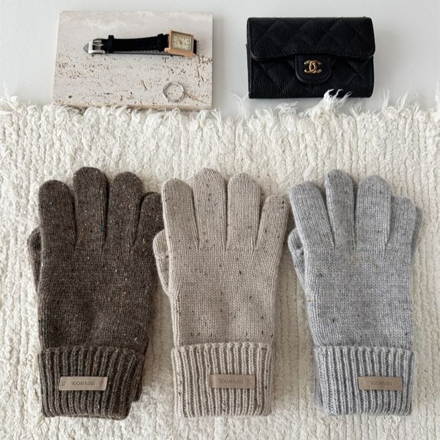 Gloves Applique Knit Lettering Wool Touchscreen
