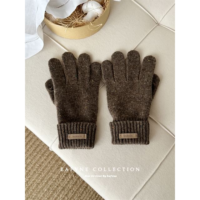 Gloves Applique Knit Lettering Wool Touchscreen