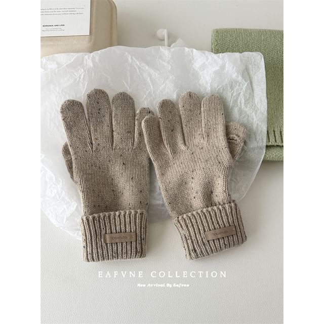 Gloves Applique Knit Lettering Wool Touchscreen
