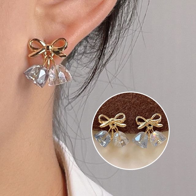 Faux Bow Drop Clip-On Earring Crystal