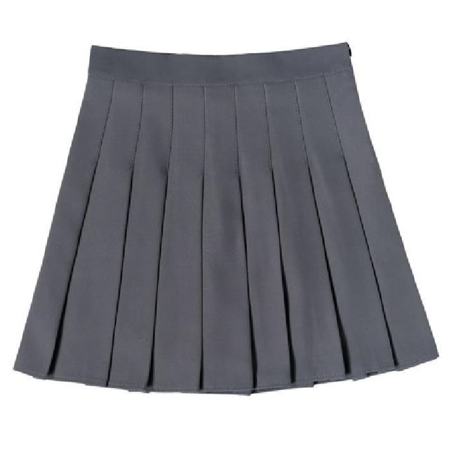 High Waist Plain Pleated Mini A-Line Skirt