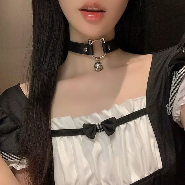 Faux Choker Alloy Leather / Cat Leash