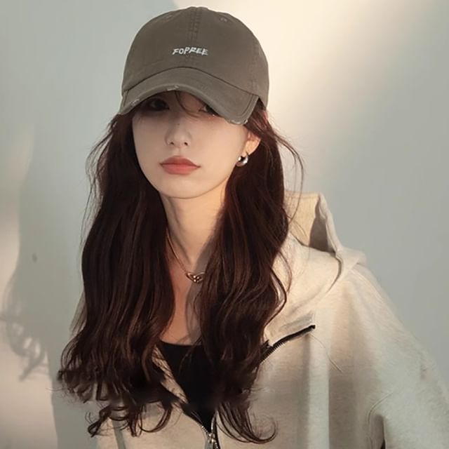 Lettering Baseball Distressed Cap Embroidered