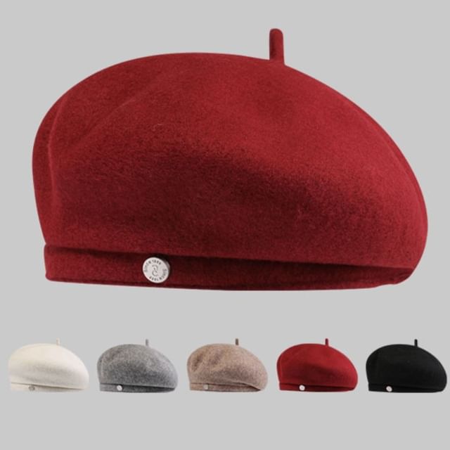 Wool Disc Metal Beret Hat