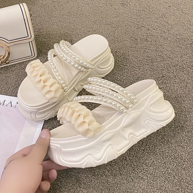 Platform Sandals Faux Pearl