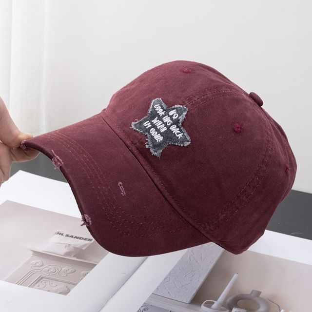 Star Baseball Applique Distressed Cap