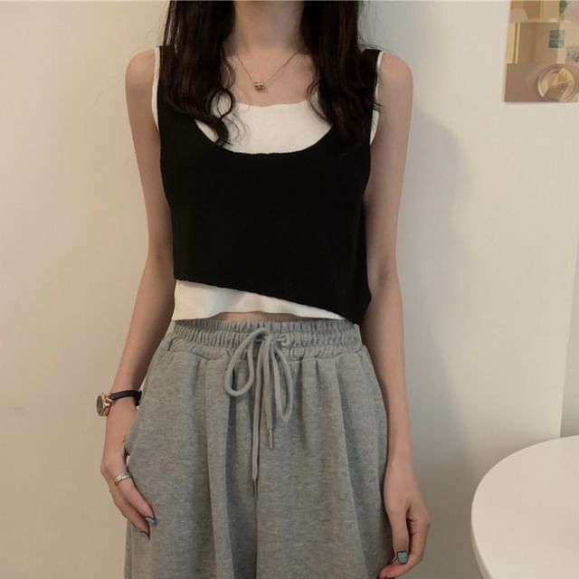 Top Mock Knit Piece Two Neck Scoop Tank