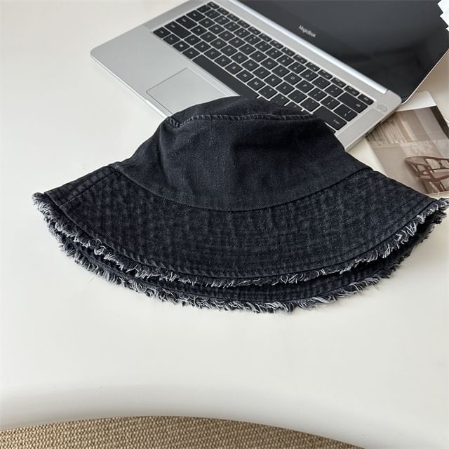 Bucket Hat Denim Fringed