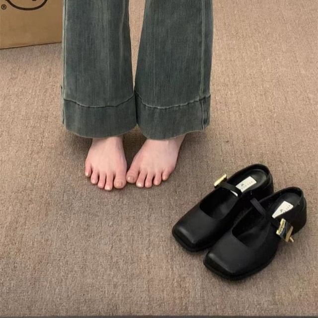 Toe Mules Heel Square Chunky