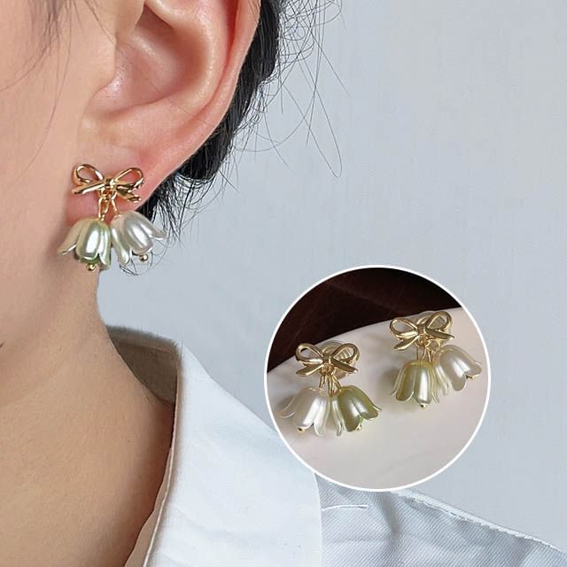 Bow Earring Alloy Drop Floral