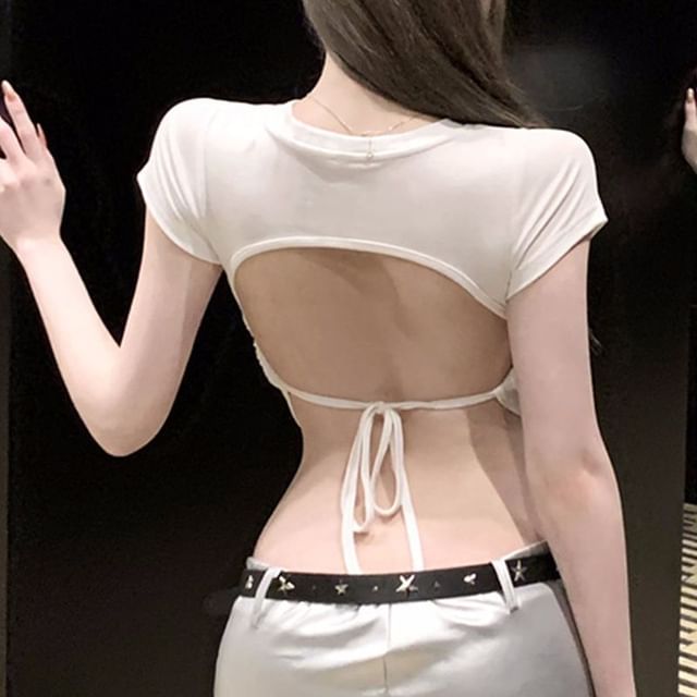 Tee Plain Back Short-Sleeve Cropped Open