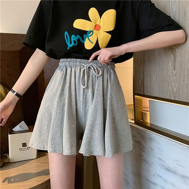 Drawstring Shorts Plain Waist