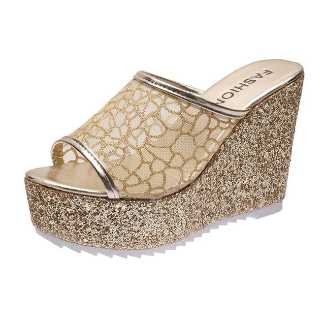 Wedge Slide Sandals Glitter Plain