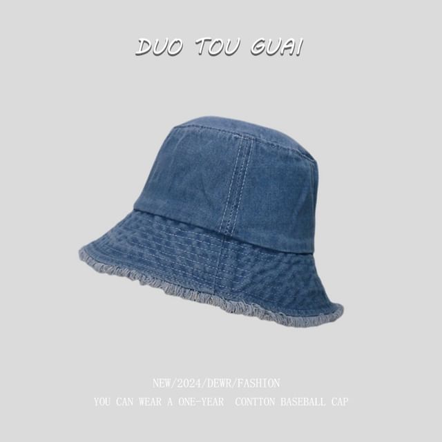 Washed Bucket Hat Denim Frayed