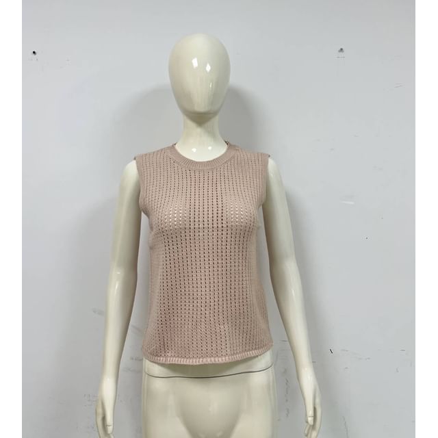 Sleeveless Round Neck Plain Knit Top