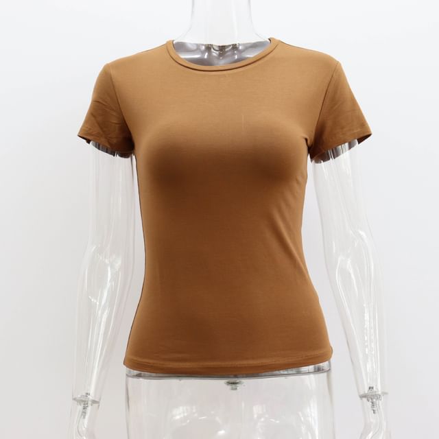 Round Neck Plain T-Shirt Short-Sleeve