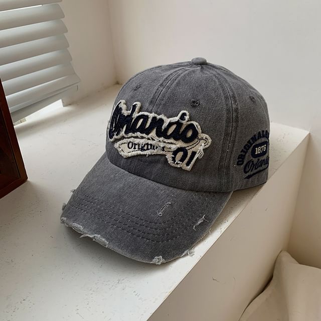 Lettering Cap Washed Distressed Applique Baseball