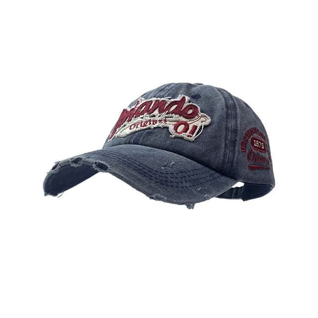Lettering Cap Washed Distressed Applique Baseball