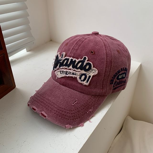 Lettering Cap Washed Distressed Applique Baseball
