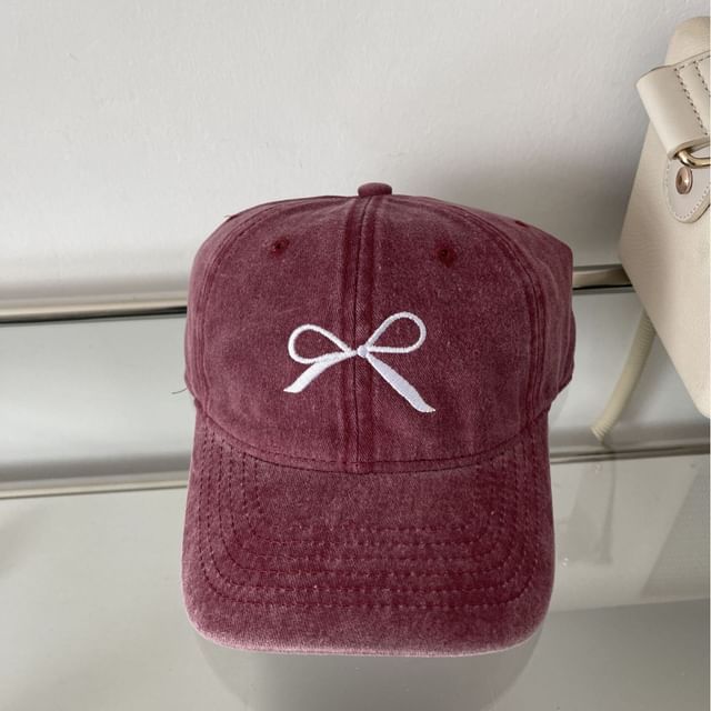 Washed Bow Embroidered Baseball Cap