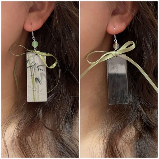Earring Acrylic Ribbon Bamboo Drop